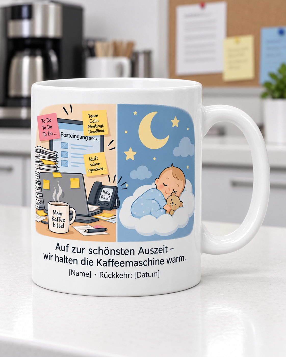 Elternzeit-Tasse personalisiert – Büro Pausenraum