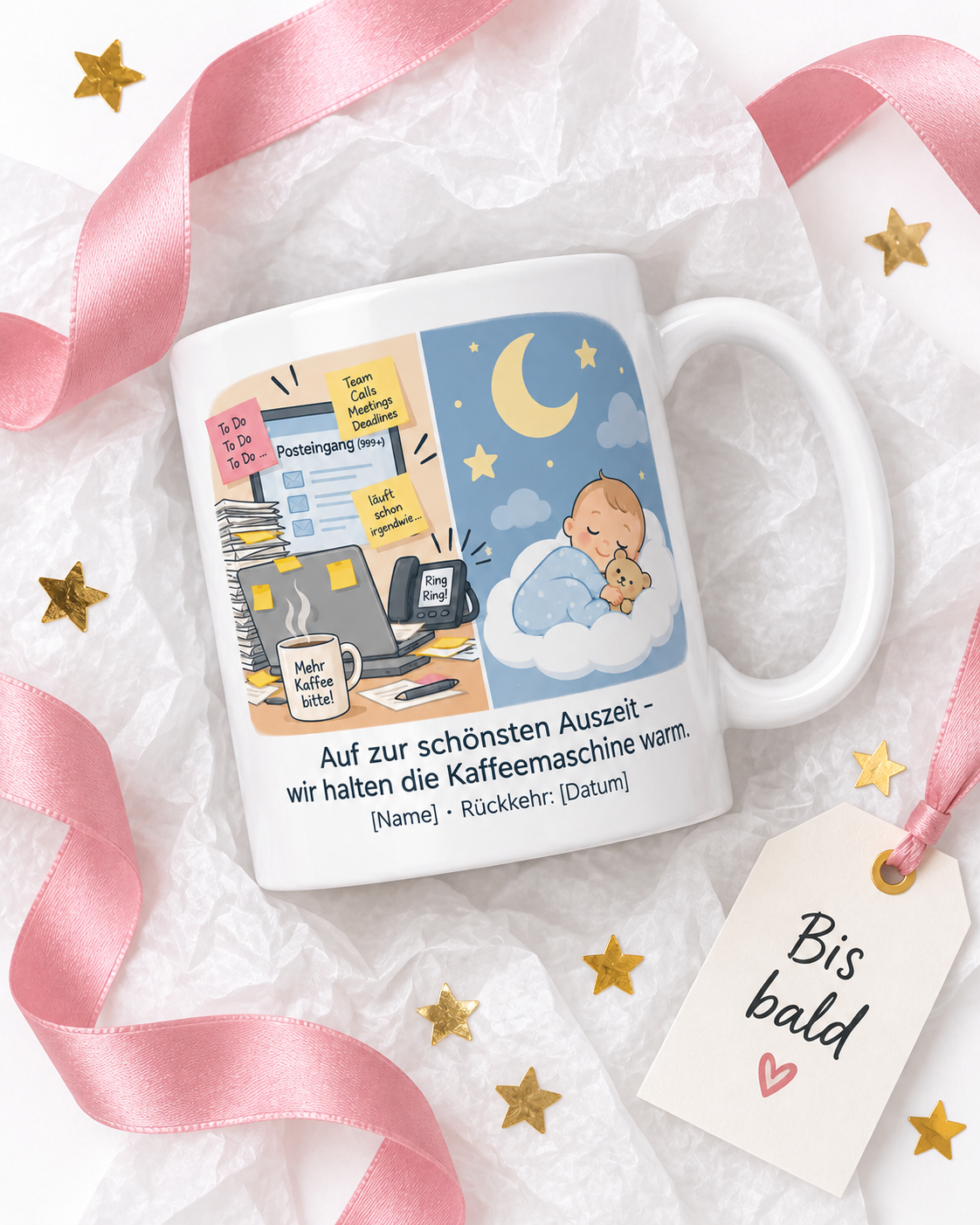 Elternzeit-Tasse personalisiert – Geschenkverpackung