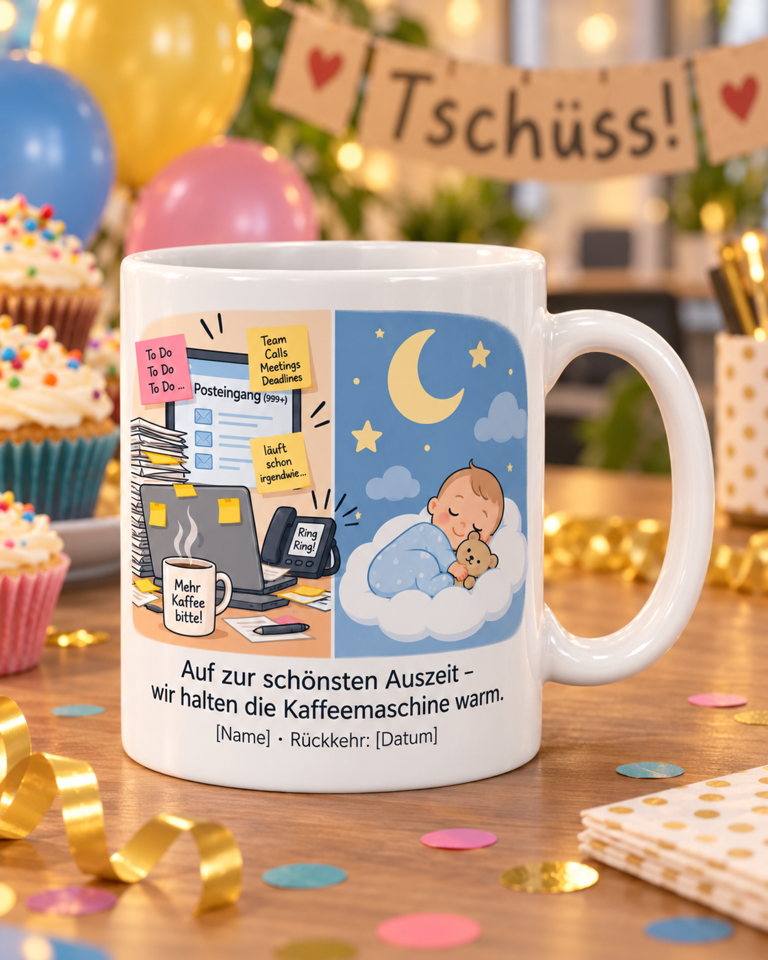 Elternzeit-Tasse personalisiert – Abschiedsfeier