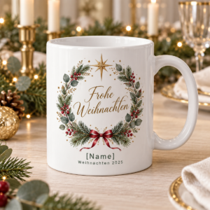 Weihnachtstasse personalisiert – 07 Minimal Eucalyptus Wreath