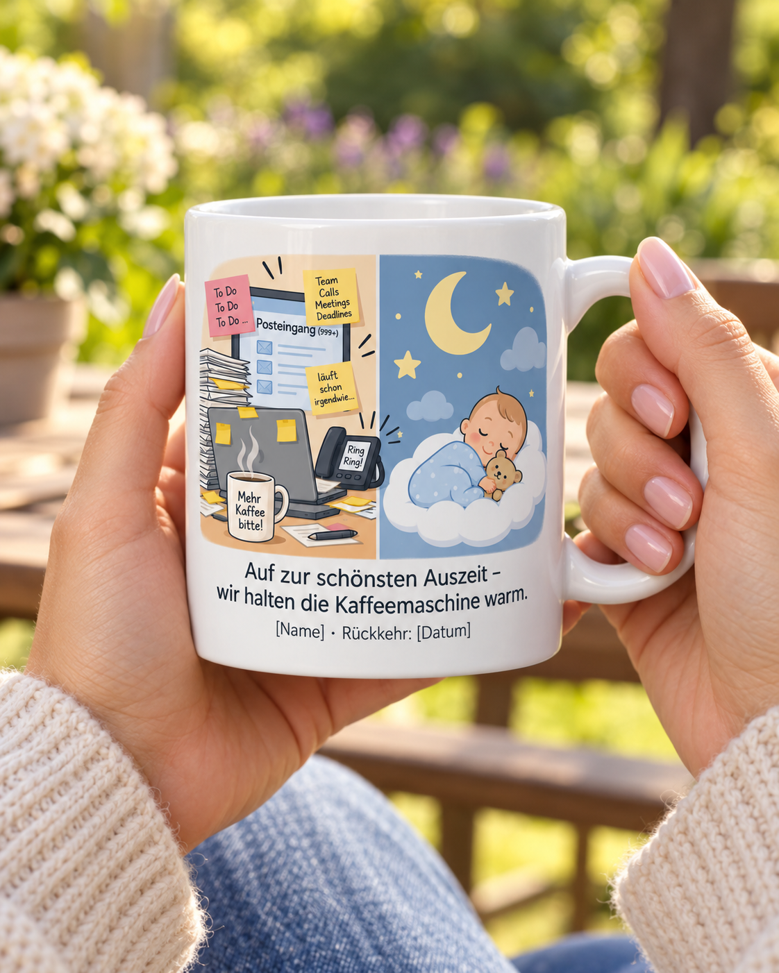 Elternzeit-Tasse personalisiert – Garten