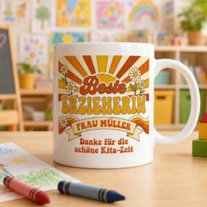Abschied Erzieherin Tasse Retro | Geschenk Erzieherin personalisiert | Kita Abschied mit Namen | Danke Erzieherin | Retro Tasse
