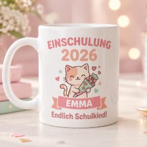 Einschulung Geschenk Mädchen | Personalisierte Tasse mit Namen | Schulanfang 2026 | Erstklässlerin Becher