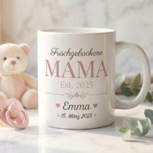 Frischgebackene Mama Tasse Personalisiert | Geschenk Neue Mama | Babyparty Geschenk mit Name und Geburtsdatum | Mama Est 2026